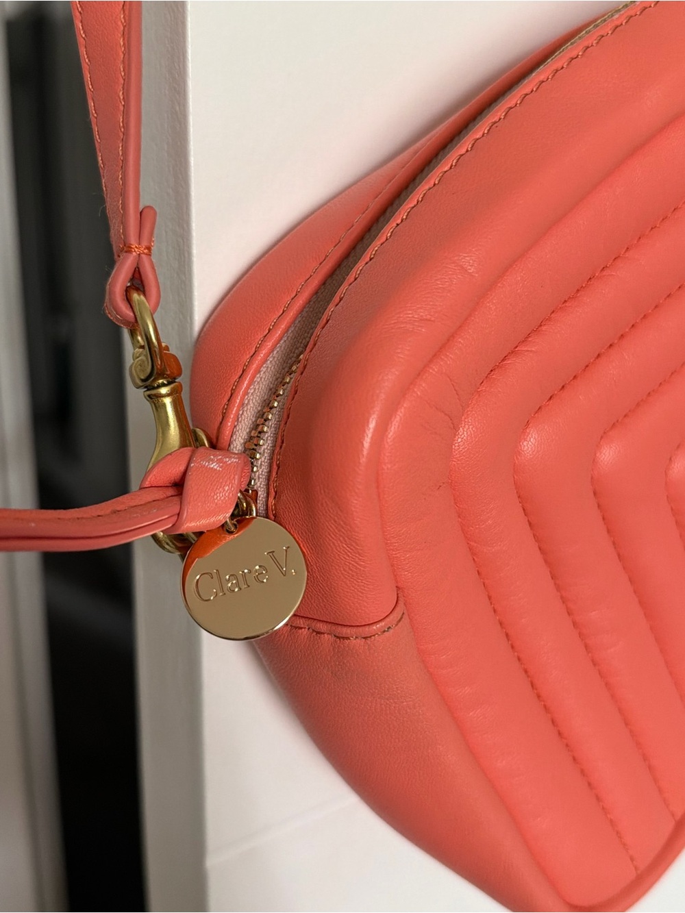 Clare V Quilted Crossbody Handbag in Coral - Picture 3 of 5